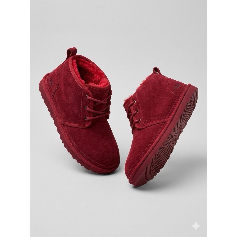 UGG Neumel Men Size 7 Samba Red Suede Chukka Ankle Lace Up Shearling Boots 3236